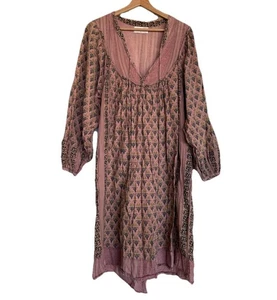Kinga Csilla Dress Size AU 10 /US 6 Midi Hand Block Printed Earthy Floral Boho - Picture 1 of 15