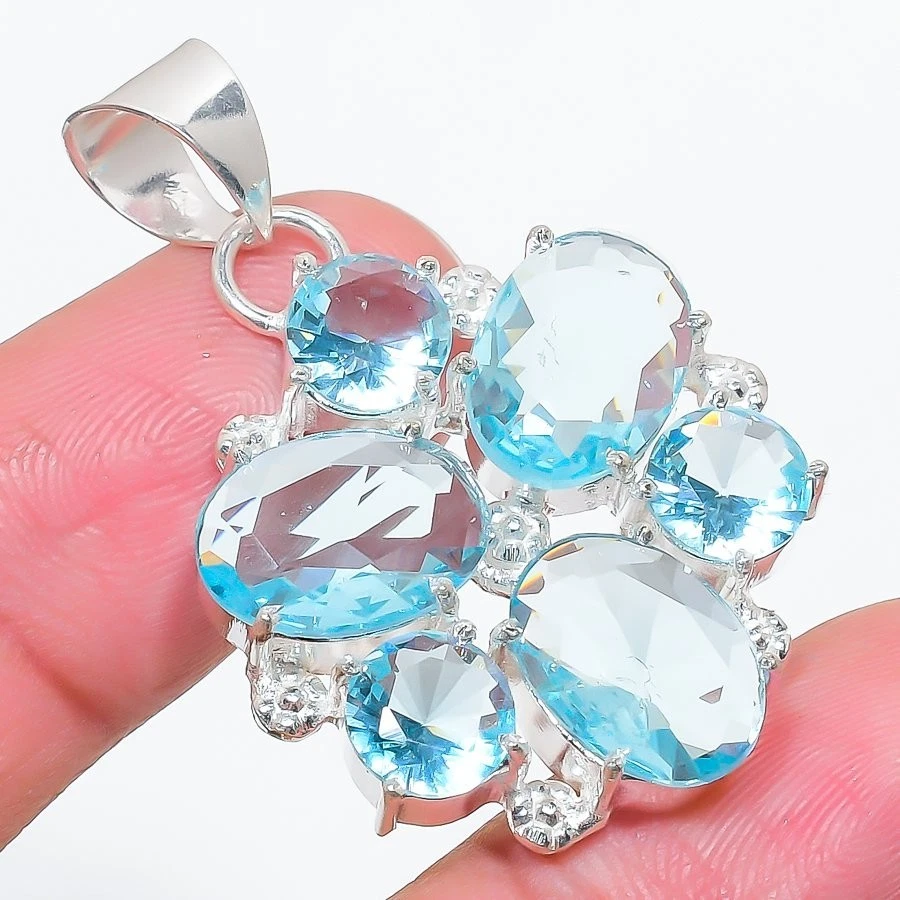 Colgante de joyería de plata de ley 925 hecho a mano con piedras preciosas de aguamarina tamaño 1,8"" Foto 1 de 1