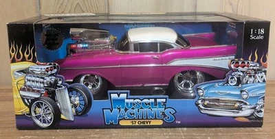 Muscle Machines 1:18 Scale '57 Chevy Magenta With White Top NIB  - Image 1 of 4