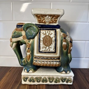 VTG Asian Ceramic Green Elephant Plant Candle Stand MCM Hollywood Regency Decor - Picture 1 of 22