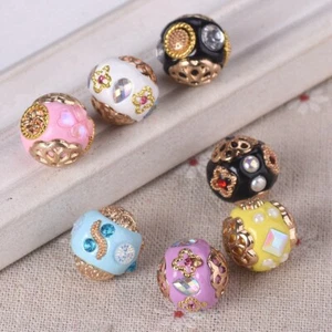 5pcs Round 15mm~16mm Handmade Colorful Nepalese Brass Metal Clay Loose Beads - Picture 1 of 8