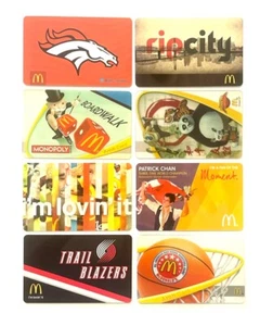 2008-15 McDonalds Collectible Gift Cards Set of 8 Vintage Plastic Cards W/W ship - Picture 1 of 2