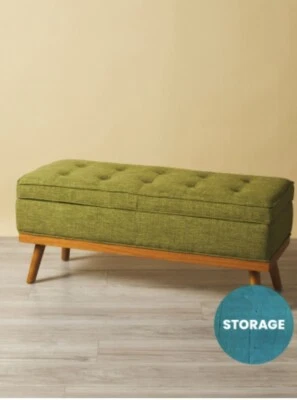 OFFICE STAR 18×43 Kathrynn Mid Century Banco de Almacenamiento Verde Otomano Sala de estar Foto 1 de 2