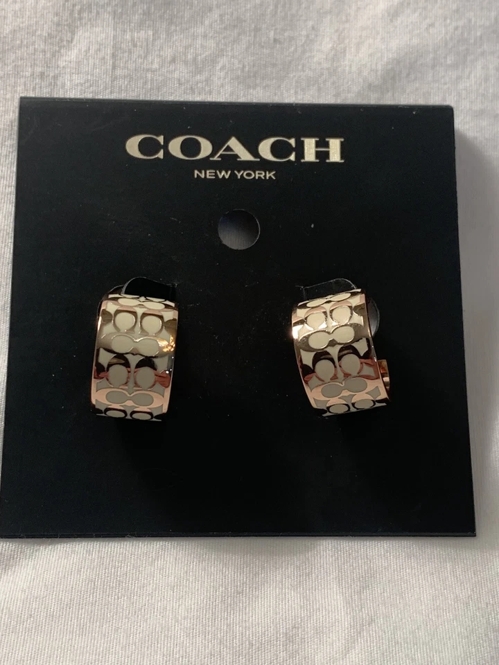 Coach Signature Enamel Huggie Earrings C7770 Rose Gold