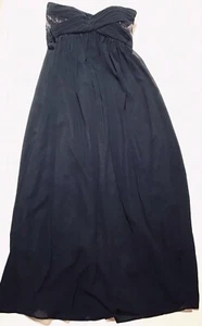 Nachtblaues, schulterfreies Abend-/Ballkleid, OT pailettenbesetzt, Rock fließend - Bild 1 von 5