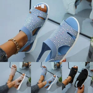 Mujer Playa Damas Sandalias Eslinga Espalda Gladiador Media Baja Cuña Zapatos de Verano - Imagen 1 de 14