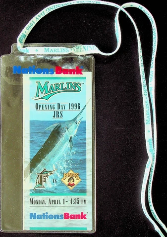 MLB Florida Marlins Opening Day 1996 Lanyard, Lace and Game Ticket - Vintage Cover