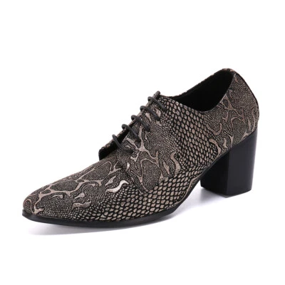 Hombres Zapatos con cordones Cuero Negocios Formal Fiesta Boda Bloque Tacones Zapatos talla Foto 1 de 2