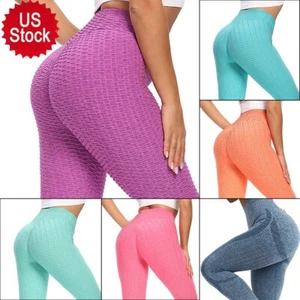 Womens Comfort Leggings Anti-Cellulite High Waist Push Up Yoga Gym Pants Fitness - Picture 1 of 29