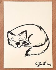 CHRIS ZANETTI Original Ink Sketch Drawing FOX Wildlife Art Animal 8"x6" Signed