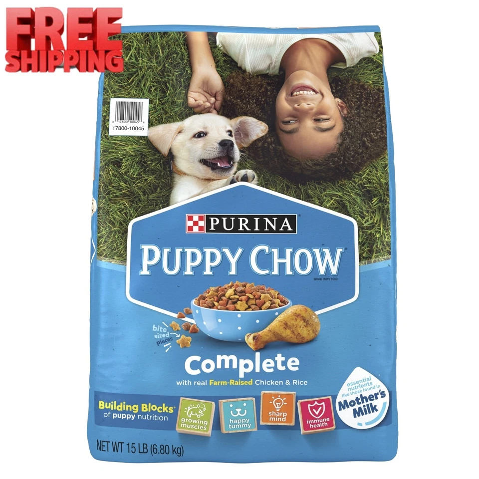 Comida seca para cachorros Purina Puppy Chow alta en proteínas, completa con pollo real, 15 lb Foto 1 de 4