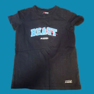 Mr. BEAST Youth Black Short Sleeve T-Shirt Raised 3D Blue Fuzzy Letters Size 12 - Picture 1 of 7