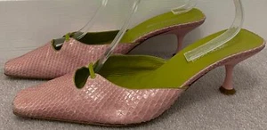 Zapatos mules SERGIO ROSSI de cuero rosa verde sin cordones punta cuadrada tacón de gatito 39 - Imagen 1 de 8