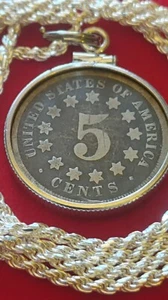 1869 US Union Stars & Shield Nickel Coin Pendant on a 28" Silver Rope Chain - Picture 1 of 8