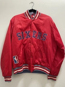 Vintage 90's SIXERS PHILADELPHIA 76ers Bomber Jacket Size L Basketball Red - Picture 1 of 8