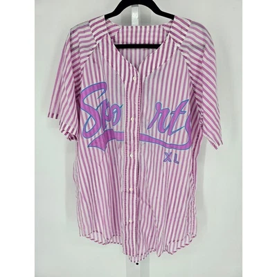 Vintage Women's Purple & White Striped Varsity #79 Baseball Sleep Shirt Size XL - Image 1 of 3