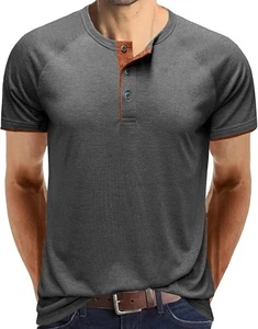Men’s Muscle T Shirt V Crew Neck Short Sleeve Summer Casual Tee Top Grey 2XL - Picture 1 of 5