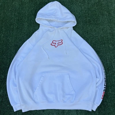 Vintage Fox Racing Hoodie Mens Large White Boxy Motorcross Travis Scott Y2K 00s - Image 1 of 4
