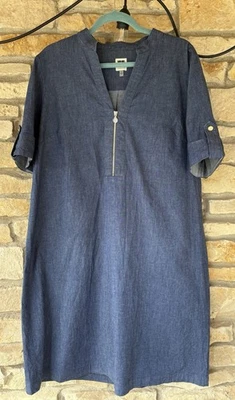 Vestido Anne Klein Denim Cremallera Frontal Logo Cremallera Tirador Talla 16 Foto 1 de 4