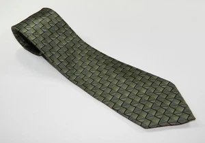 Men's Stafford Silk NECKTIE Tie MADE IN USA GREEN TETRIS CUBISM ART DECOR BLACK - Picture 1 of 2