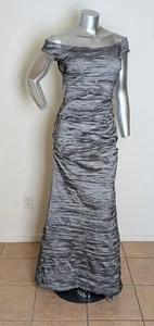 ALEX EVENINGS Platinum Metallic Crinkle Taffeta Off Shoulder Mermaid Gown 12 - Picture 1 of 4