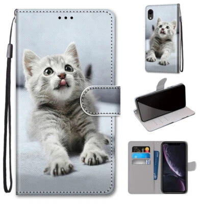 For Various Phone Cute Cat Wallet Case Card Pocket Flip Stand Cover Hot Cartoon - Image 1 of 4