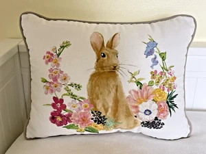 POTTERY BARN BLUMEN FRÜHLING OSTERHASE LENDENWIRBEL AKZENT KISSEN 12" x 16" - Bild 1 von 11