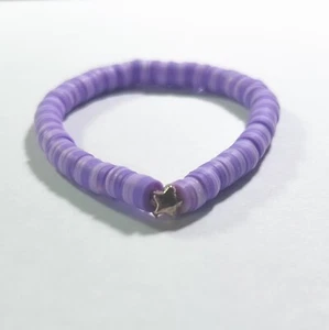 Lavender Purple Polymer Clay Beaded Bracelet w/ Rose Gold Brass Star - Handmade - Picture 1 of 1