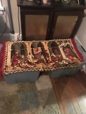 Vintage Silk Tapestry With Fringe 21”x39”. Middle Eastern Antique