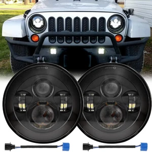 2PC DRL 7'' Round Halo LED Headlights Turn Signal For Jeep Wrangler JK TJ LJ - Picture 1 of 5