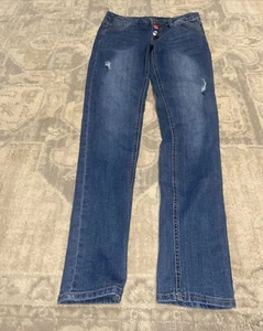 Studio V Vigils Adjustable Waist Button Fly Jeans Youth Girls Sz 16 Distressed - Picture 1 of 5
