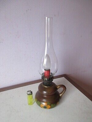 Ancienne Lampe A Ampoule Style Lampe A Pétrole Poterie-verre Fleurie De 39cm. • 13.65€