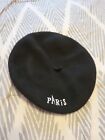 Black Beret Wool Felt Embroidered With Paris In White Chic Hat Fancy Classy