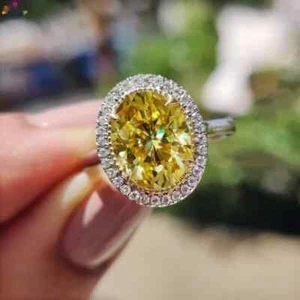 3.70 Ct Natural Yellow Sapphire Diamond Engagement Ring 14K Solid White Gold - Picture 1 of 10