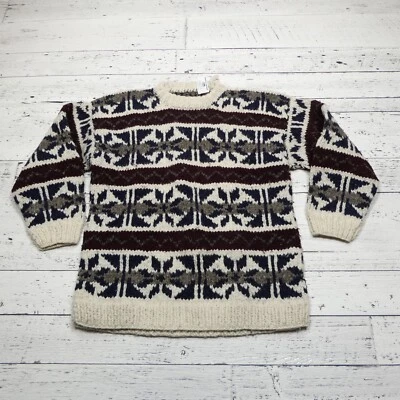 Suéter de lana hecho a mano talla única nórdico isla justa tejido con cable pescador ecuatoriano Foto 1 de 4