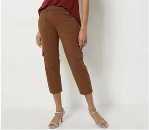 New! Wicked By Women With Control Plus Size 3XW Petite Cropped Cargo Pants Brown - Picture 1 of 13