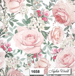 (1658) TWO Individual Paper Luncheon Decoupage Napkins PASTEL PINK ROSES FLOWER - Picture 1 of 3