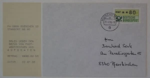 Bund, BRD ATM 1 Brief, Beleg München 22.7.1986 Pfarrkirchen, Quittung - Picture 1 of 1