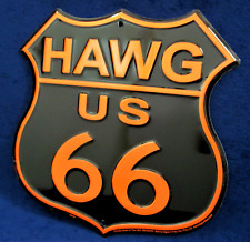 ROUTE 66 HAWG Shield - *US MADE* Embossed Metal Tin Sign - Man Cave Garage Bar