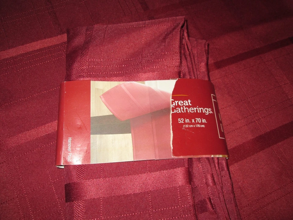 Burgundy Hanover Plaid Fabric Tablecloth, 52" X 70", NWT  - Image 1 of 3