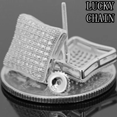 PLATA ESTERLINA 925 LABORATORIO DIAMANTE TORNILLO TRASERO PENDIENTE (12mm x 12mm/E100 Foto 1 de 2