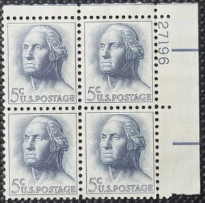 Plate Block of 4 stamps - Scott 1213 - 5 cent - 1962 - Washington - MNH - Picture 1 of 2
