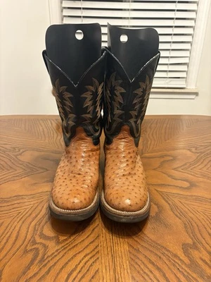 Justin 5014 Tekno креп ковбойский вестерн коньяк полное перо страус круглый носок 11B - Изображение 1 из 4