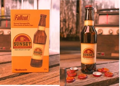 Botella de vidrio de zarzaparrilla Fallout Sunset + 9 tapas + 1 figura réplica de estrella GID Foto 1 de 3