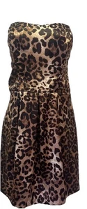 Speechless Size 13 Brown Cheetah Print Strapless Flare Satin Mini Party Dress - Picture 1 of 11