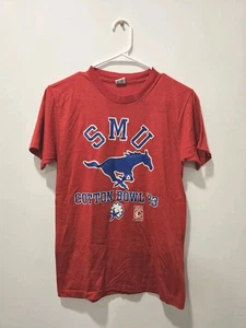 SMU Vintage Red Mens T Shirt Single Stitch 1983 Cotton Bowl Size S Small Texas - Picture 1 of 6