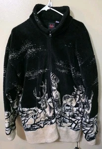 VTG 90s Mazmania Nature Deer Fleece Jacket USA (See Description For Size Info) - Picture 1 of 17