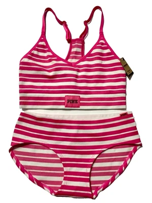 Sujetador deportivo Victoria’s Secret rosa activo sin costuras PEQUEÑO/P rosa blanco a rayas nuevo con etiquetas Foto 1 de 4