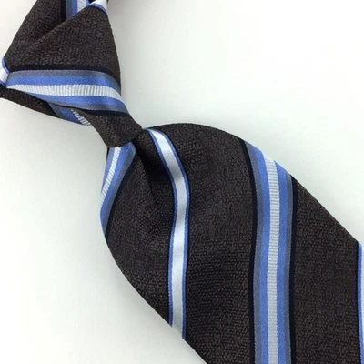 Corbata de seda Robert Jensen Italia marrón/cielo/blanco a rayas de lujo nueva con etiquetas Foto 1 de 4