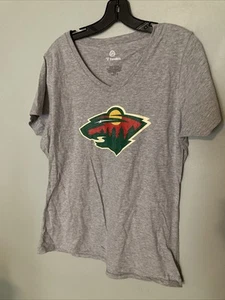 Women's Gray Minnesota Wild Primary Logo Team V-Neck T-Shirt L Fanatics - Stain* - Picture 1 of 4